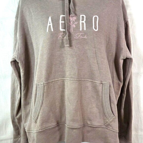 Aeropostale XL Womens Gray Hoodie With Pink Rose Logo Kangaroo Pocket & Drawstri - Picture 3 of 7
